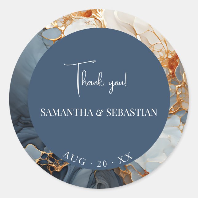 Adesivo Redondo Indígio Azul e Abstrato Dourado (Frente)