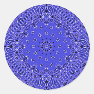 Adesivo Redondo Indigo Blue Paisley Western Bandana Scarf Impressã