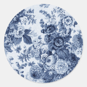 Adesivo Redondo Indigo Blue Vintage Toile Floral No.3