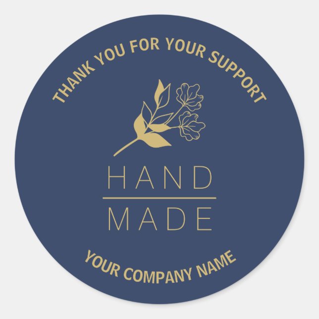 Adesivo Redondo Indigo Botanical Simple Minimalist Handmade  (Frente)