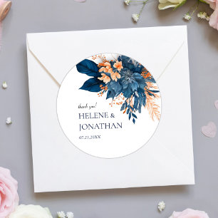 Adesivo Redondo Indigo Floral Wedding Obrigado