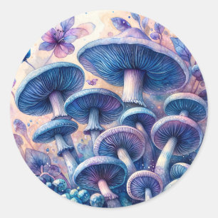 Adesivo Redondo Indigo Milk Boné Mushroom Watercolor