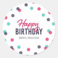 Indigo Pink Teal Confetti Feliz Aniversário