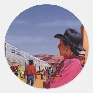 Adesivo Redondo Índio Nativo Americano Antigo em uma Estação de Tr