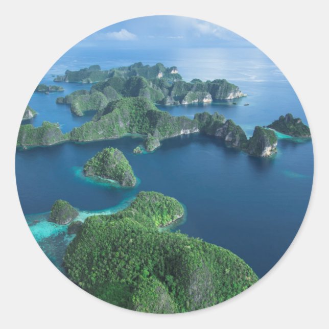 Adesivo Redondo Indonésia, Papua Ocidental. Aerial De Raja Ampat (Frente)