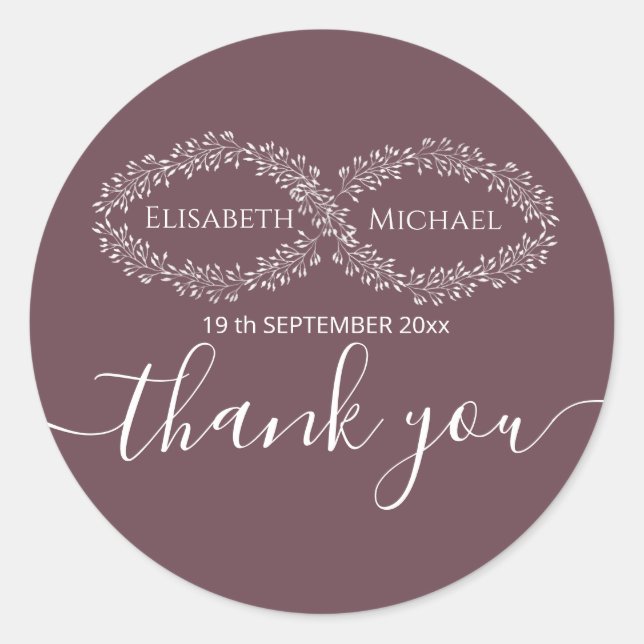 Adesivo Redondo Infinity burgundy botânica romântica elegante (Frente)