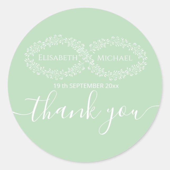 Adesivo Redondo Infinity neo mint botânico romântico elegante (Frente)