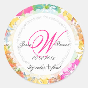 Adesivo Redondo Influência do hibiscus/aguarela de PixDezines