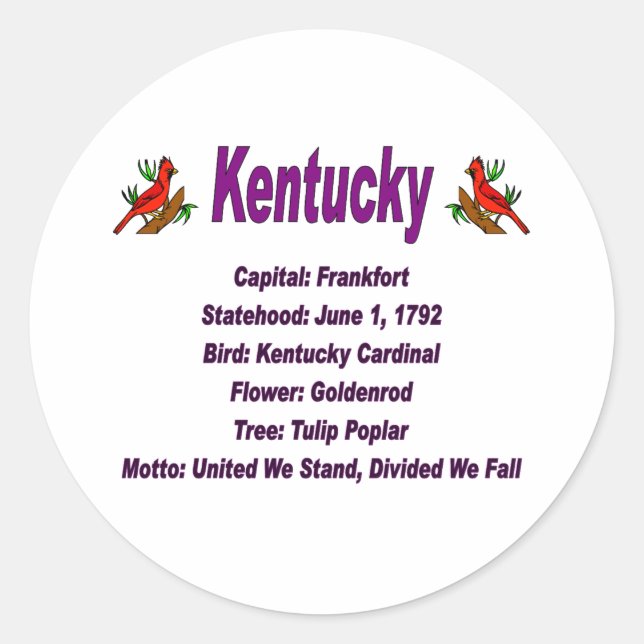 Adesivo Redondo Info-Sticker do Estado do Kentucky (Frente)