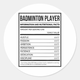 Adesivo Redondo Informações do Jogador de Badminton e Fatos Nutric