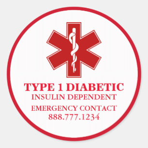 Adesivo Redondo Informações médicas sobre diabéticos