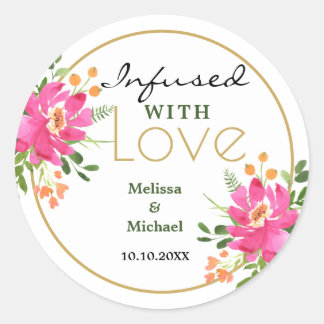 Adesivo Redondo Infuso Com Casamento Floral Rosa De Amor