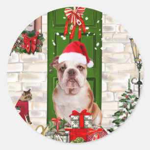 Adesivo Redondo Inglês Buldogue Christmas