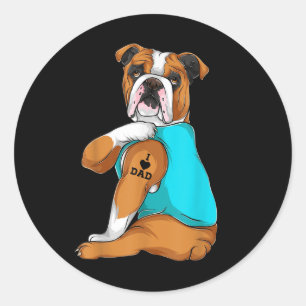 Adesivo Redondo Inglês Buldogue I Love Pai Tattoo Roupa, Pai De Ca