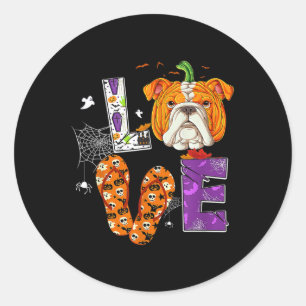 Adesivo Redondo Inglês Bulldog Pumpkin Graphkin Art Dog Lover