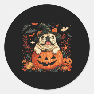 Adesivo Redondo Inglês Bulldog Pumpkin Halloween Homens de Ação de