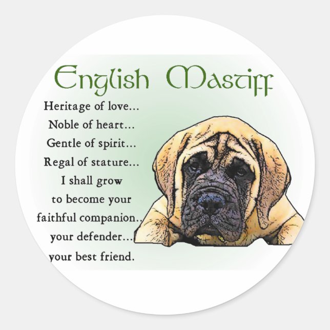 Adesivo Redondo Inglês Mastiff Heritage of Love (Frente)