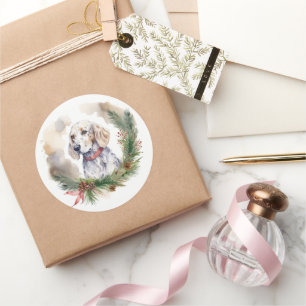 Adesivo Redondo Inglês Setter Christmas Wreath Festivo Pup