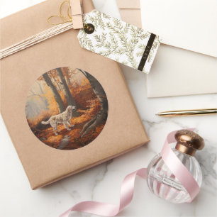 Adesivo Redondo Inglês Setter no outono Folhas Cair Inspire