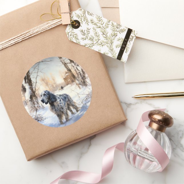 Adesivo Redondo Inglês Setter Que Neve Natal (Presentear)