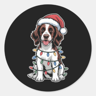 Adesivo Redondo Inglês Springer Spaniel Envolvido Na Luz De Natal
