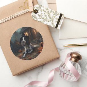 Adesivo Redondo Inglês Springer Spaniel Pumpkins Halloween Scary