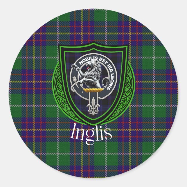 Adesivo Redondo Inglis Scottish Clan Tartan & Crest (Frente)