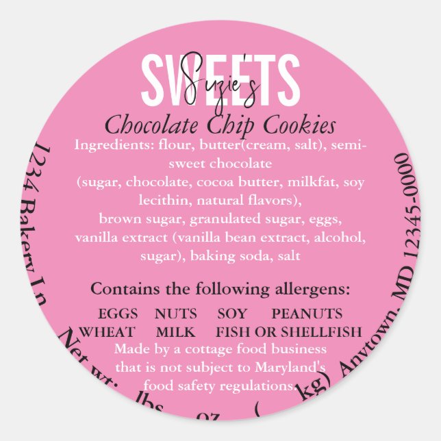 Adesivo Redondo Ingrediente atualizado da Lei de Algodão do Estado (Frente)