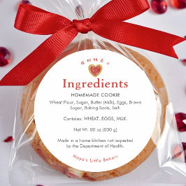 Adesivo Redondo Ingrediente de Padaria de Biscoitos Coração Vermel