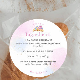 Adesivo Redondo Ingrediente de Padaria de Croissant Floral Elegant