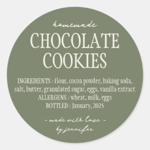 Adesivo Redondo Ingredientes da Lei de Algodão da Comida Verde