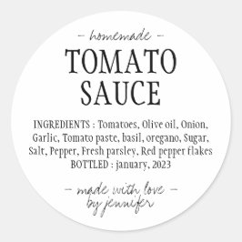 Adesivo Redondo Ingredientes de Molho de Tomate Caseiro em Pote de