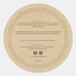 Adesivo Redondo Ingredientes de Produtos de Beleza Orgânicos Kraft