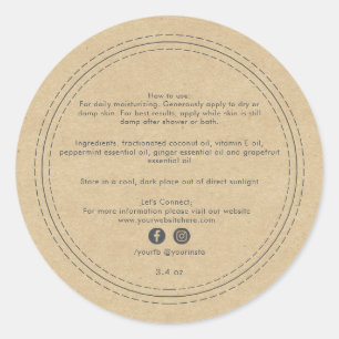 Adesivo Redondo Ingredientes de Produtos de Beleza Orgânicos Kraft