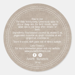 Adesivo Redondo Ingredientes de Produtos de Beleza Orgânicos Kraft