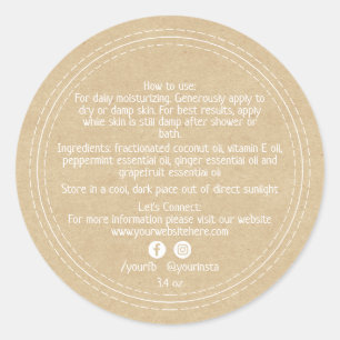 Adesivo Redondo Ingredientes de Produtos de Beleza Orgânicos Kraft