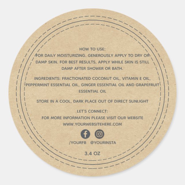 Adesivo Redondo Ingredientes de Produtos de Beleza Orgânicos para  (Frente)