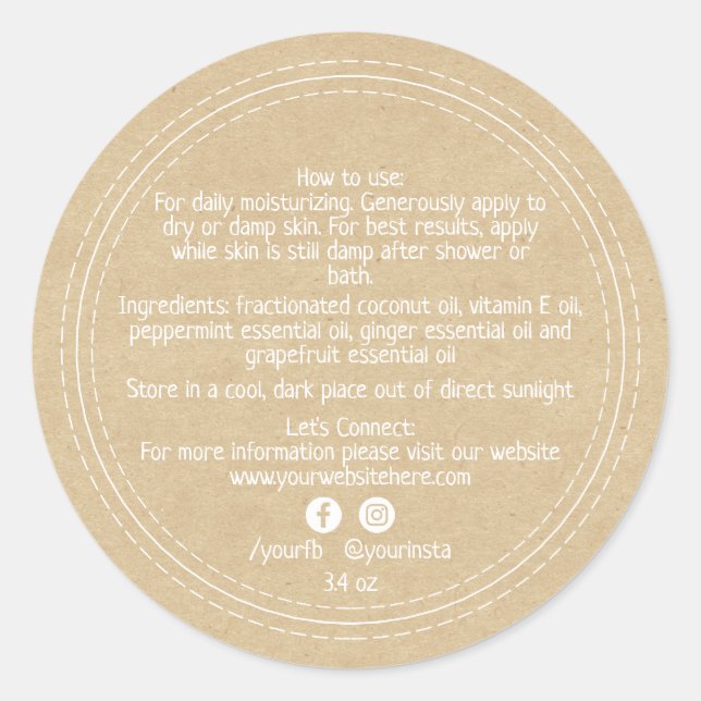 Adesivo Redondo Ingredientes de Produtos de Beleza Orgânicos para  (Frente)