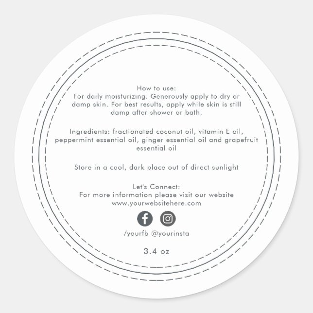 Adesivo Redondo Ingredientes de Produtos de Beleza Orgânicos para  (Frente)