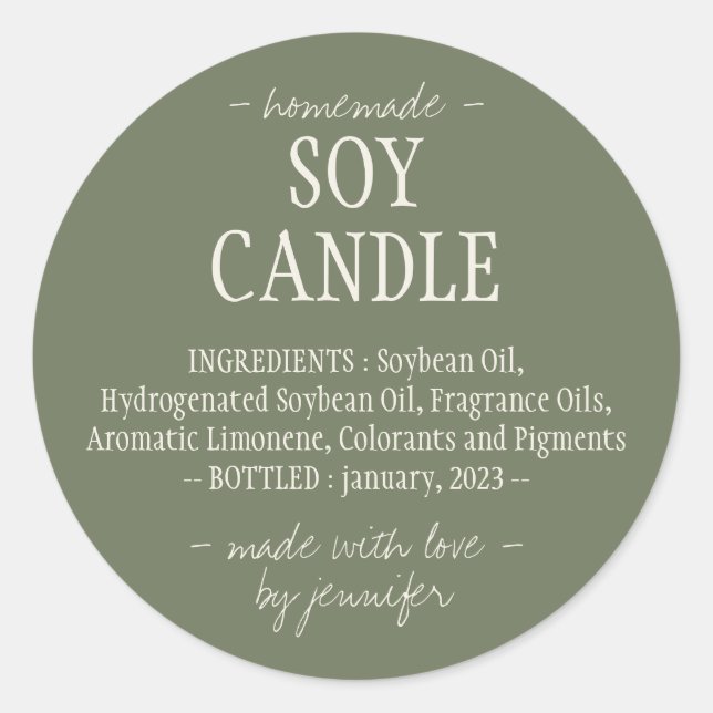 Adesivo Redondo Ingredientes de Vela de Soja (Frente)