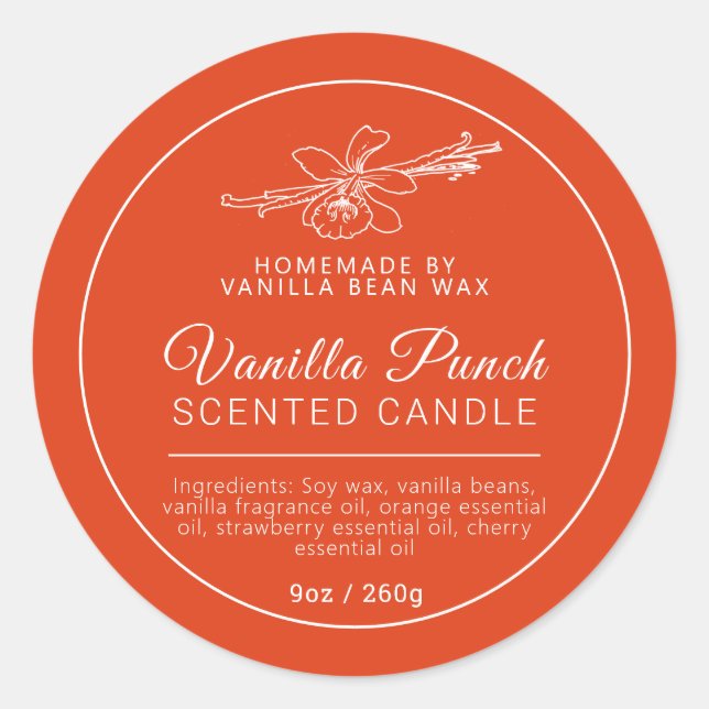 Adesivo Redondo Ingredientes de velas de fruta de baunilha caseira (Frente)