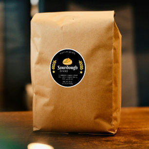 Adesivo Redondo Ingredientes do Pão Sourdough Minimalista Preto