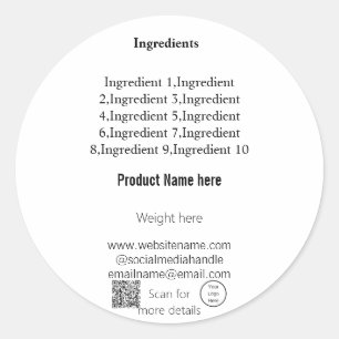 Adesivo Redondo Ingredientes do produto adicionar nome do produto 