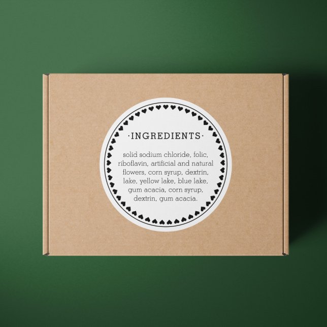 Adesivo Redondo Ingredientes para o coração Rotulagem do produto (Criador carregado)
