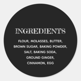 Adesivo Redondo Ingredientes personalizados preto e branco