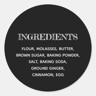 Adesivo Redondo Ingredientes personalizados preto e branco