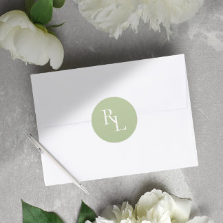 Adesivo Redondo Iniciais de Casal de Casamento Verde Mínimo