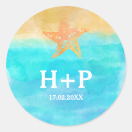 Adesivo Redondo Iniciais de Casamento de Estrelas de Aquarelas