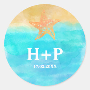 Adesivo Redondo Iniciais de Casamento de Estrelas de Aquarelas