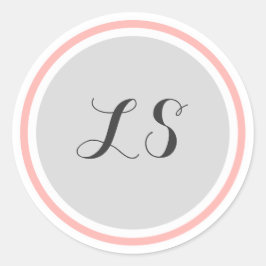 Adesivo Redondo Iniciais de Monograma | Borda do Círculo Cor-de-Ro